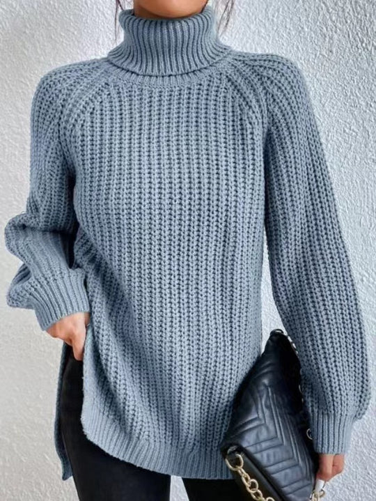 Damen Strickpullover mit hohem Kragen und strukturiertem Wabenmuster Heidi-Mode