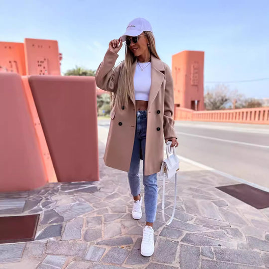 Damen Oversized Trenchcoat mit doppelter Knopfleiste und breitem Kragen Heidi-Mode