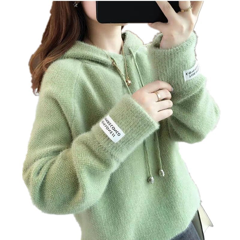 Damen Kuscheliger Hoodie mit Kordelzug und hohem Kragen Heidi-Mode