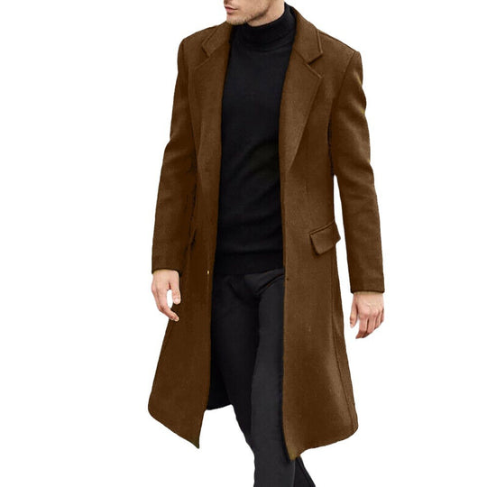 Herren eleganter, lange gefütterter Wollmantel mit klassischem Revers und tiefen Taschen Heidi-Mode