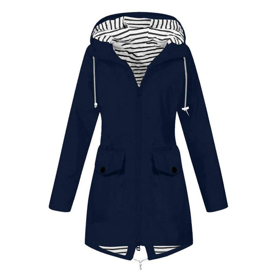 Damen Outdoor-Jacke mit verstellbarem Kapuzenkragen und dekorativen Taschen Heidi-Mode