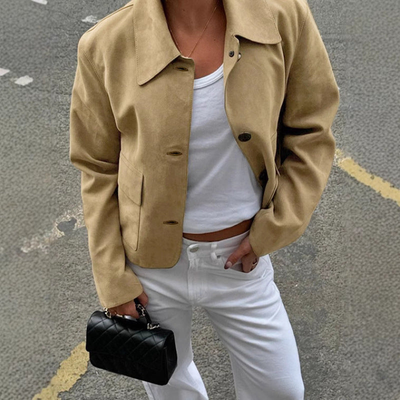 Damen Elegante Wildlederjacke mit praktischen Taschen und modernem Schnitt Heidi-Mode