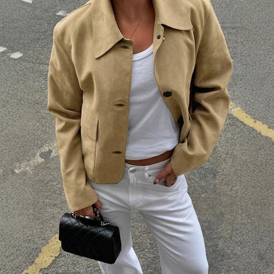 Damen Elegante Wildlederjacke mit praktischen Taschen und modernem Schnitt Heidi-Mode