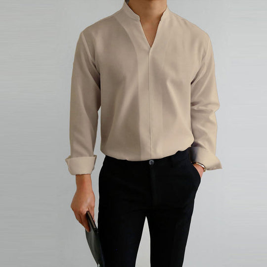 Herren Langarmshirt mit modernem Stehkragen und schmaler Passform Heidi-Mode