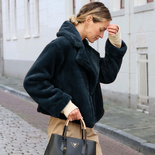Damen Kuschelige Fleecejacke mit Reverskragen und Seitennaht Heidi-Mode