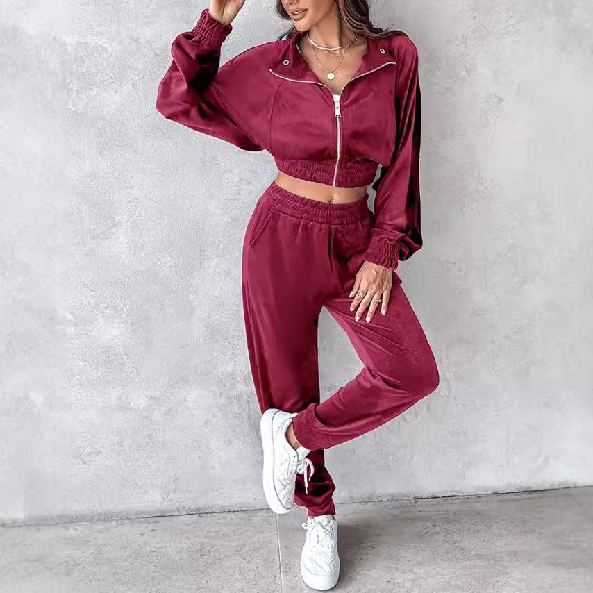 Damen lässiger Sportanzug mit elastischem Bund und Taschen Heidi-Mode