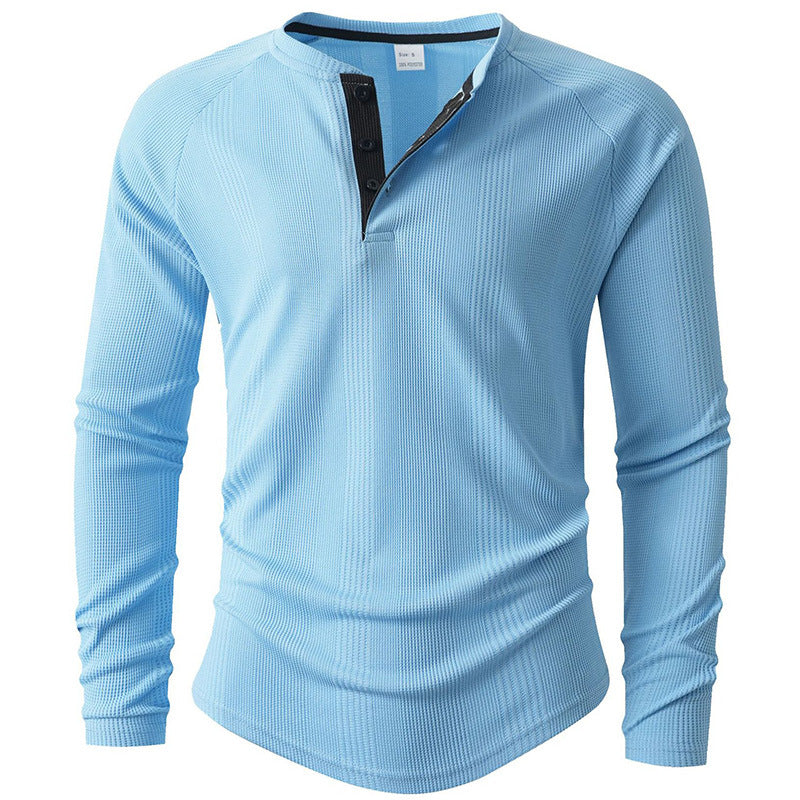 Herren Langarm Henley-Shirt mit strukturierter Oberfläche Heidi-Mode