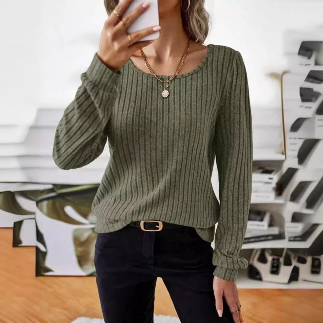 Damen Gestreifter Pullover mit Puffärmeln Heidi-Mode