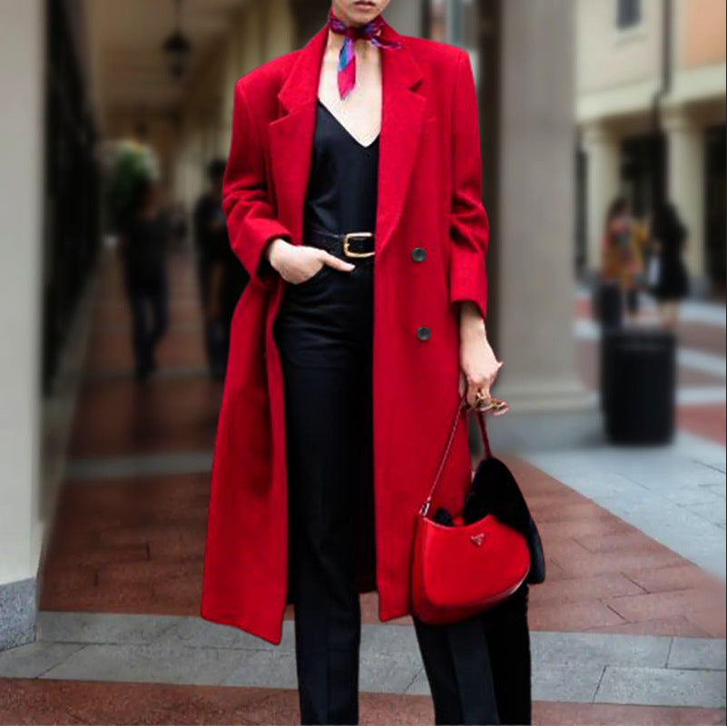 Damen eleganter Langmantel mit doppelter Knopfleiste und großzügigem Schnitt Heidi-Mode