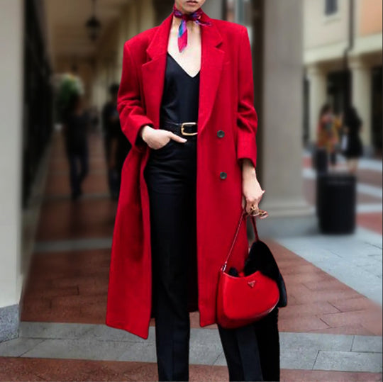 Damen eleganter Langmantel mit doppelter Knopfleiste und großzügigem Schnitt Heidi-Mode