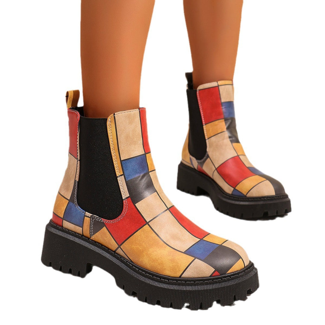 Damen Chelsea-Stiefel mit kreativem Musterdruck und rutschfester Sohle Heidi-Mode