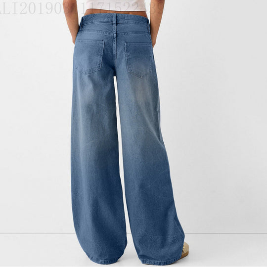 Damen Weite Jeans mit hoher Taille und klassischen Taschen Heidi-Mode