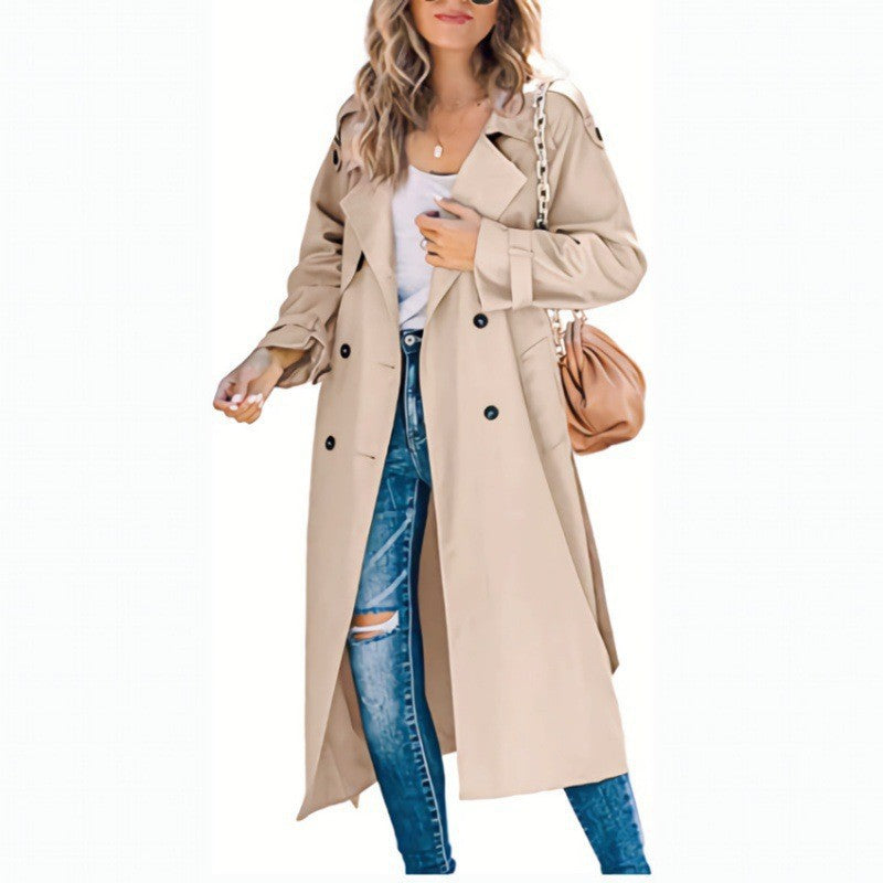 Damen eleganter Trenchcoat mit doppelt Reihe Knopfverschluss und Taillengürtel Heidi-Mode