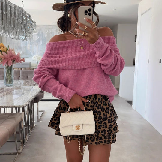 Damen lässiger Off-Shoulder Pullover mit Rippenstruktur Heidi-Mode