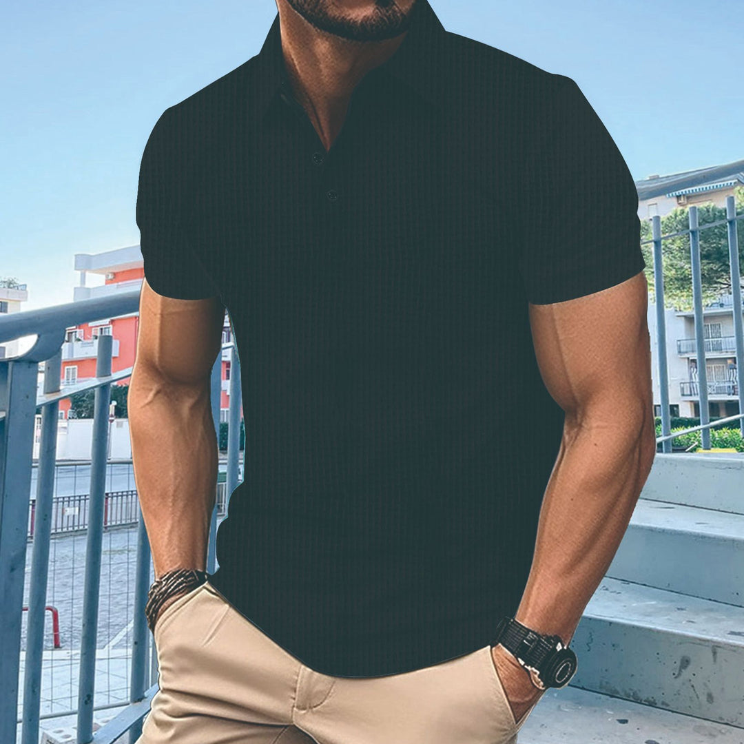 Herren Poloshirt mit feiner Struktur und modernem Button-Down-Kragen Heidi-Mode