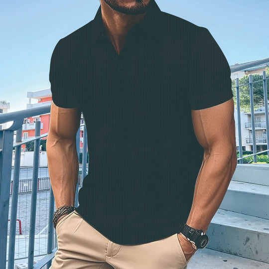 Herren Poloshirt mit feiner Struktur und modernem Button-Down-Kragen Heidi-Mode