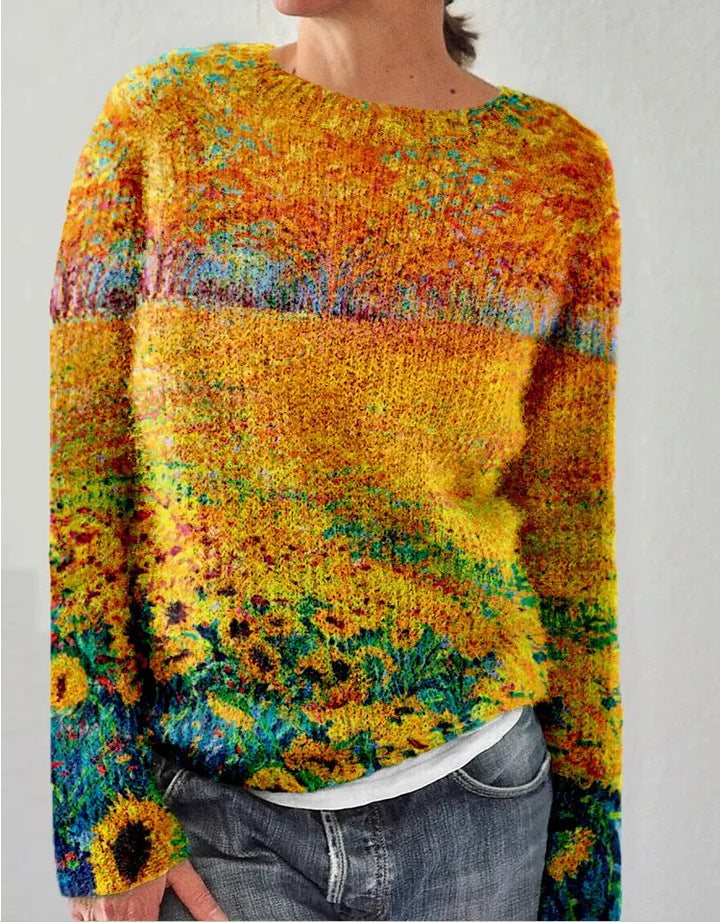 HeidiMode - Damen-Strickpullover Mit 3D-Blumendruck