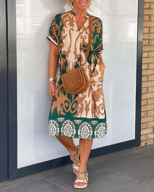 Damen Luftiges Freizeitkleid mit V-Ausschnitt und praktischen Taschen Heidi-Mode