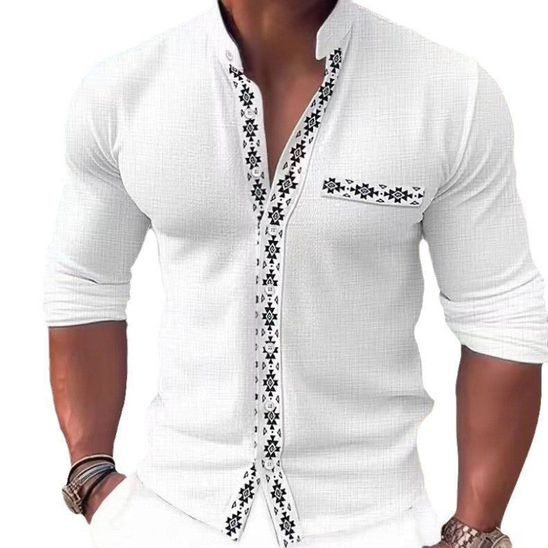 Herren Modische Langarmbluse mit dekorativem Kragen und edlem Design Heidi-Mode