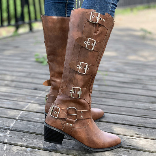 Damen modische Stiefel mit dekorativen Schnallen Heidi-Mode