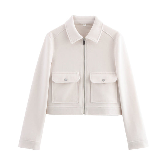 Damen kurze Fleecejacke mit stilvollen Brusttaschen und elegantem Kragen Heidi-Mode