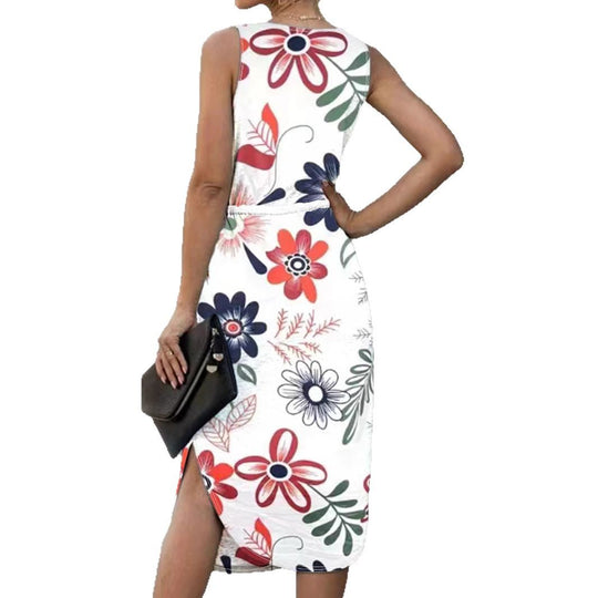Damen Blumendruck Midi Kleid mit verstellbarem Bund Heidi-Mode