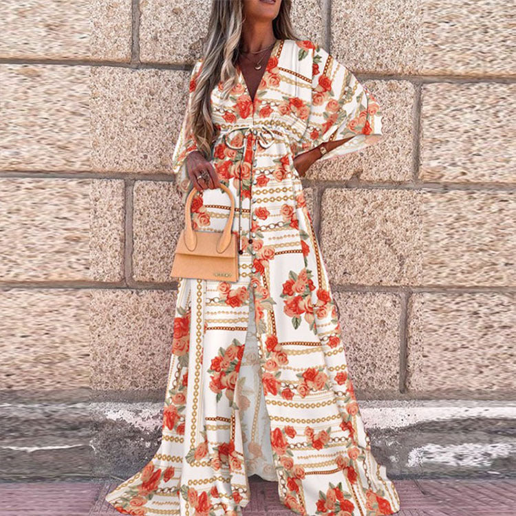 Heidi-Mode | Bodenlanger Lebhaft Bunter Duster Kleid