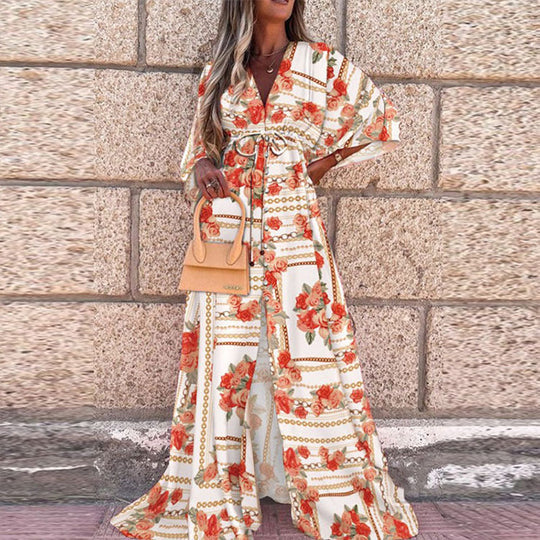 Heidi-Mode | Bodenlanger Lebhaft Bunter Duster Kleid
