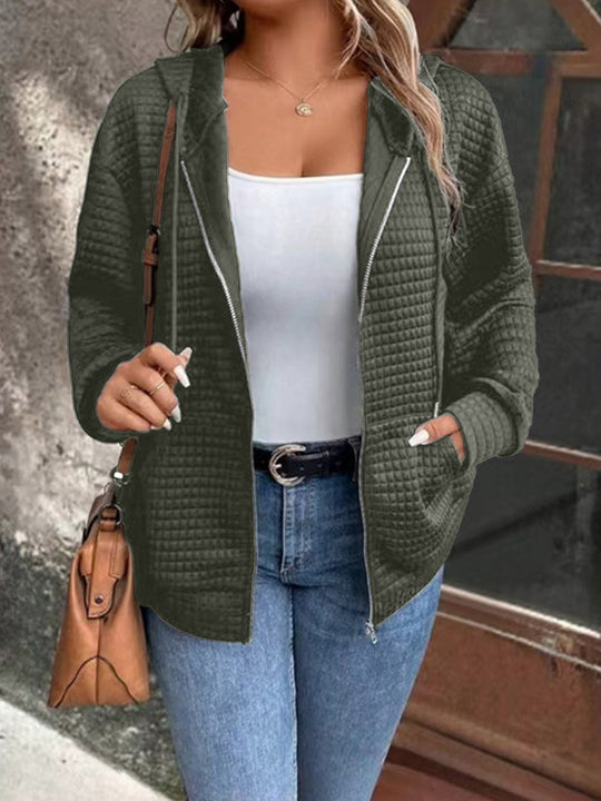 Damen Kapuzenjacke mit strukturiertem Waffelmuster und praktischem Reißverschluss Heidi-Mode