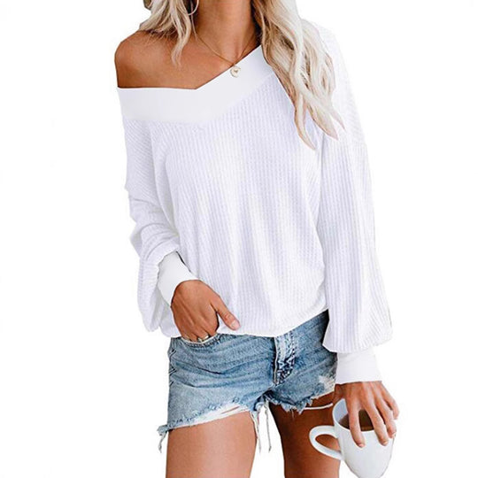 Damen weicher und lässiger Pullover mit asymmetrischem Ausschnitt Heidi-Mode