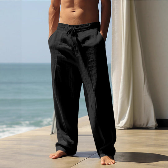 Herren Bequeme Leinenhose mit elastischem Bund und seitlichen Taschen Heidi-Mode