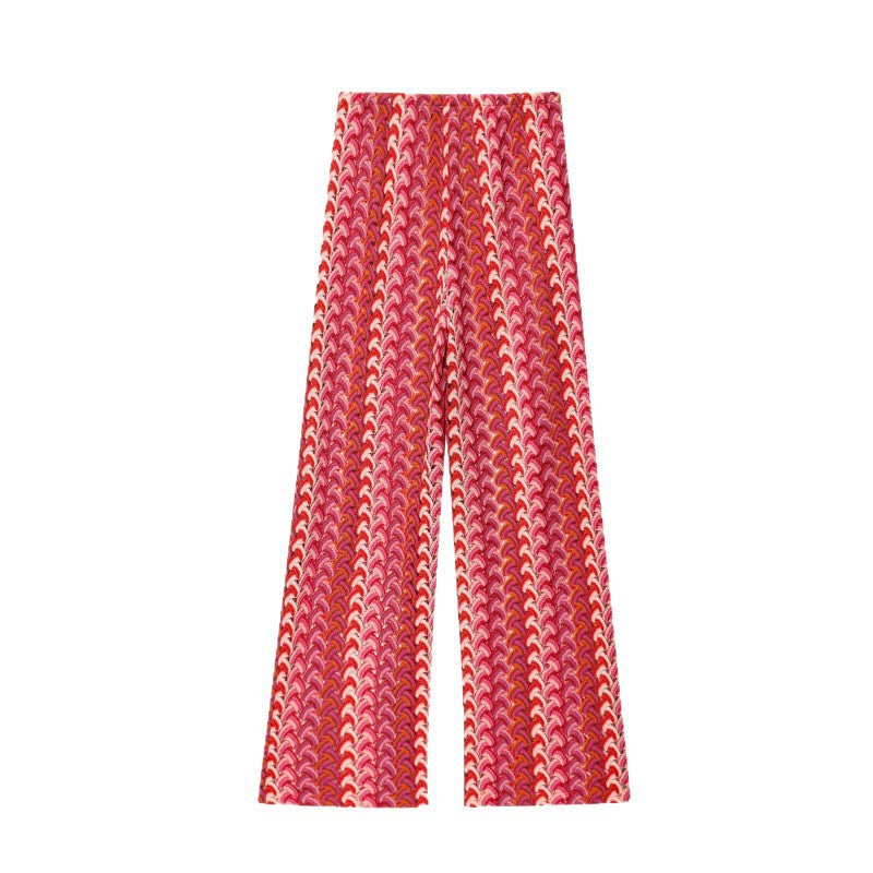 Damen weite Palazzohose mit auffälligem Wellenmuster und elastischem Bund Heidi-Mode
