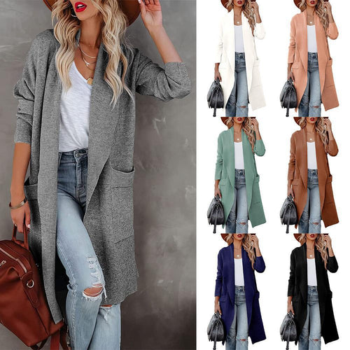 Damen lässiger Cardigan mit langen Ärmeln und praktischen Taschen Heidi-Mode