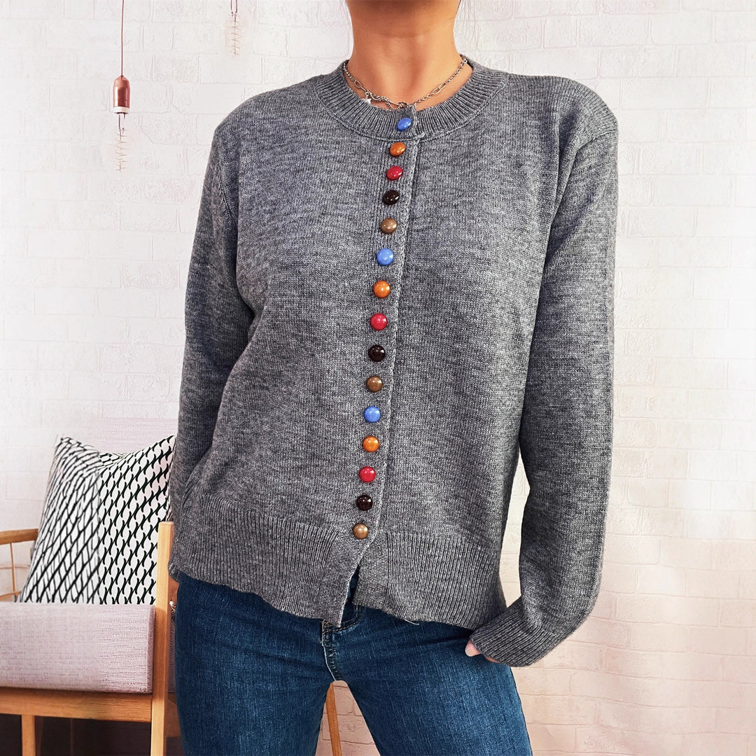 Damen stilvolle Strickjacke mit bunten Knöpfen Heidi-Mode