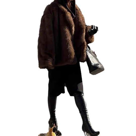 Damen Kunstfelljacke im oversized Design mit lässigem Schnitt Heidi-Mode