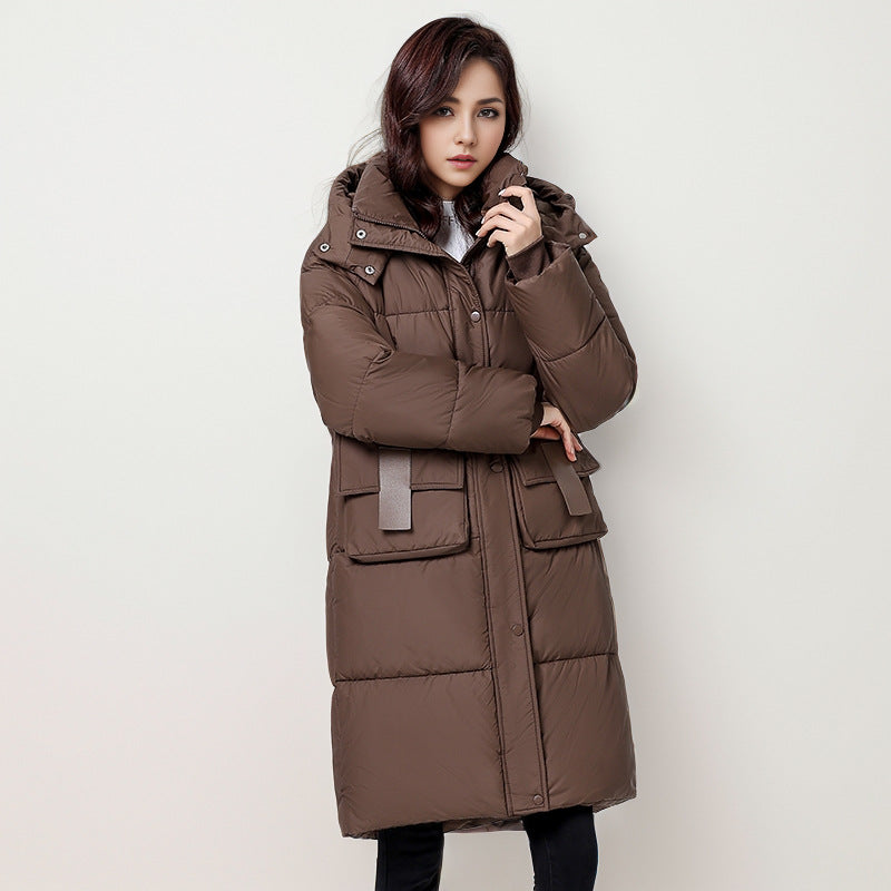 Damen gesteppter Langmantel mit wärmender Kapuze und praktischen Taschen Heidi-Mode