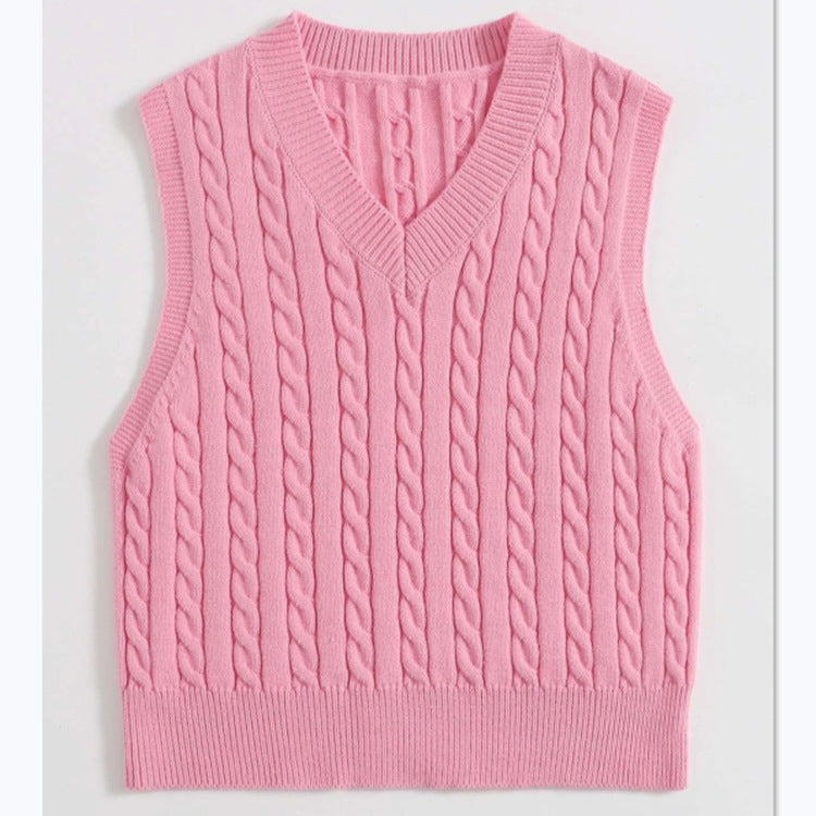 Damen Strickweste mit V-Ausschnitt und Zopfmuster Heidi-Mode