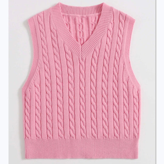 Damen Strickweste mit V-Ausschnitt und Zopfmuster Heidi-Mode