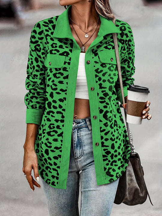 Damen Jacke im Leopardenmuster mit strukturiertem Stoff und praktischen Taschen Heidi-Mode