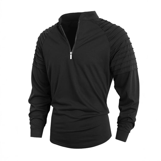 Herren Langarmshirt mit modernem Stehkragen und Reißverschluss Heidi-Mode