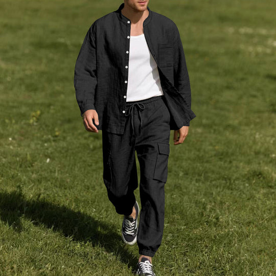 Herren lässiges Leinen-Set mit praktischen Taschen und atmungsaktiver Stoffqualität Heidi-Mode