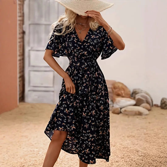 Damen Wickelkleid mit floralem Design und modischem V-Ausschnitt Heidi-Mode