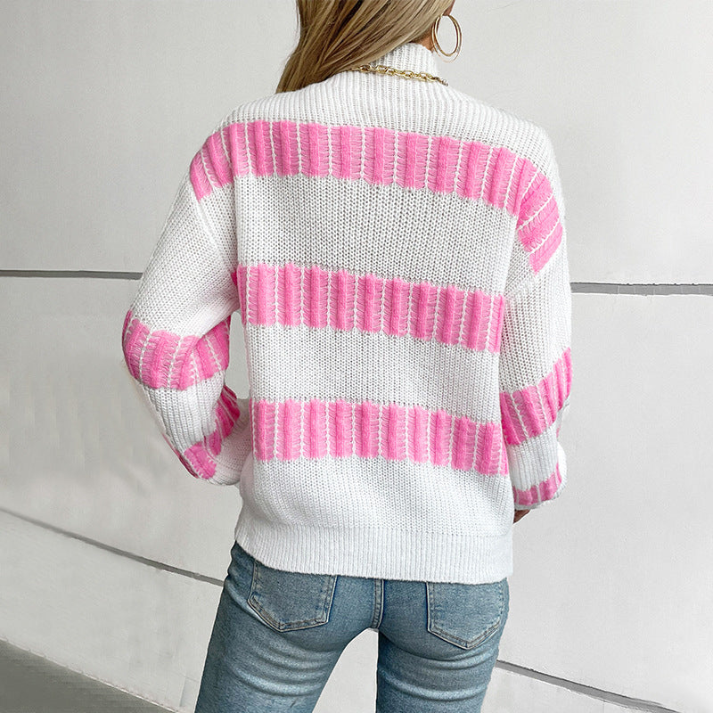 Damen hochwertiger Strickpullover mit edel strukturierten Streifen Heidi-Mode