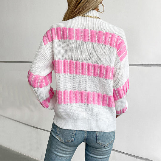 Damen hochwertiger Strickpullover mit edel strukturierten Streifen Heidi-Mode