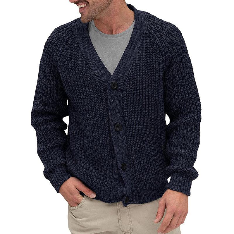 Herren modische Strickjacke mit tiefem V-Ausschnitt und strukturierter Oberfläche Heidi-Mode