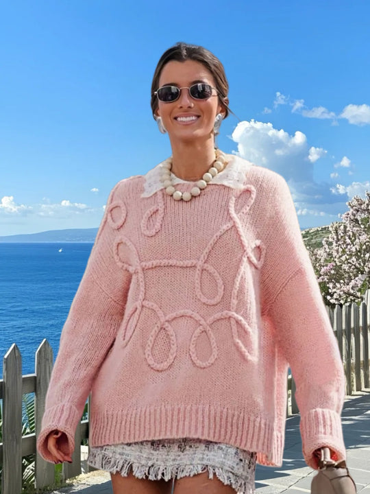 Damen Modischer Strickpullover mit strukturiertem Zopfmuster und lockerer Passform Heidi-Mode