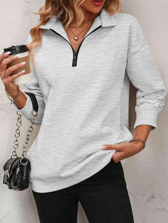 Damen Sportlicher Pullover mit halbem Reißverschluss und gemütlichem Schnitt Heidi-Mode