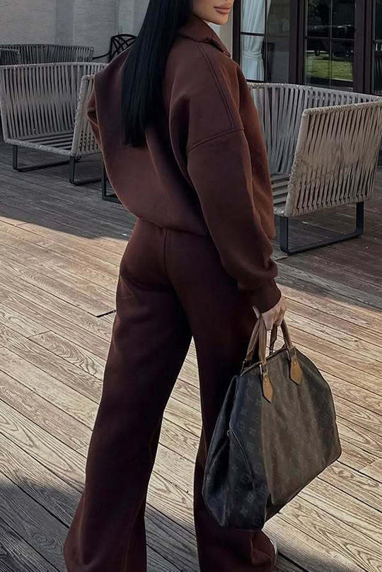 Heidi-Mode | Vibes Halb Offenes Pullover Sweatshirt und Hose Zwei Teiliges Satz