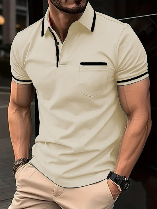 Herren Poloshirt mit modernem Kontrastkragen und praktischer Brusttasche Heidi-Mode