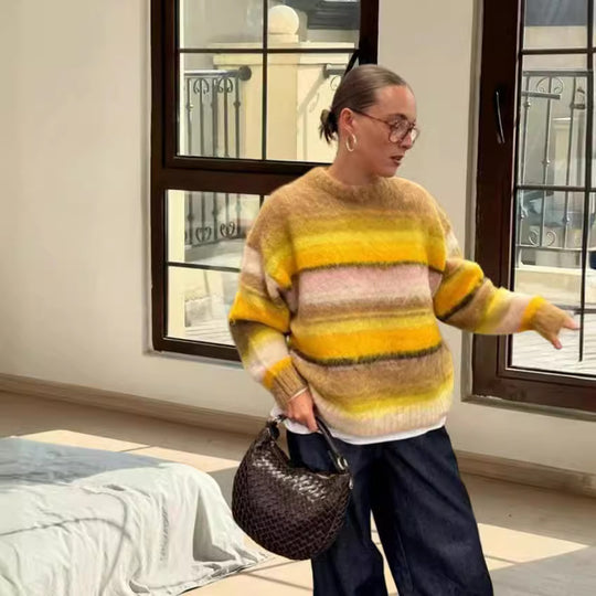 Damen Grobstrick Pullover mit lässiger Passform und oversized Schnitt Heidi-Mode